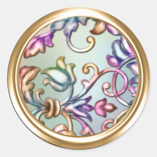 Goud en regenboogDamask Envelope Seal Ronde Sticker (Voorkant)