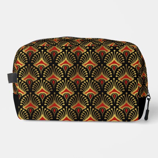 Goud en Rode Art Deco Patroon Monogram Duffle Ba Toilettasje (Voorkant)