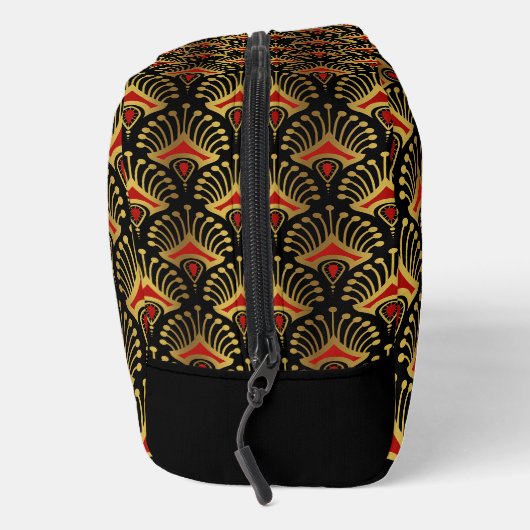 Goud en Rode Art Deco Patroon Monogram Duffle Ba Toilettasje (Rechts)