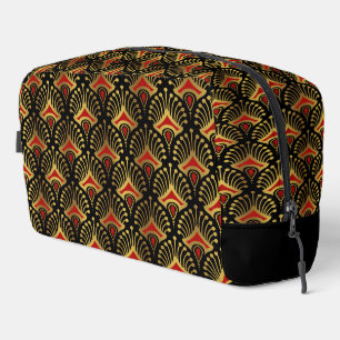 Goud en Rode Art Deco Patroon Monogram Duffle Ba Toilettasje