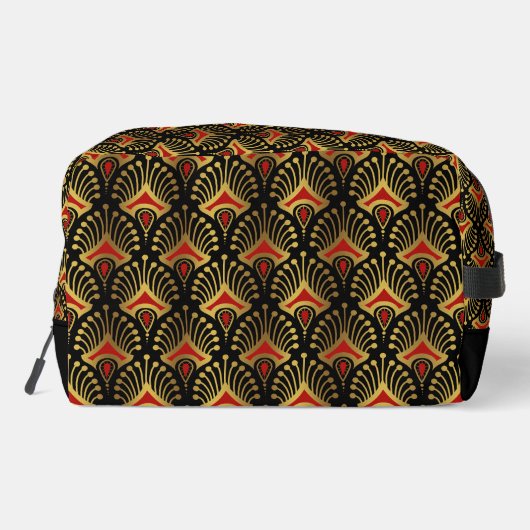 Goud en Rode Art Deco Patroon Monogram Duffle Ba Toilettasje (Achterkant)