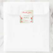 Goud en rode bloemen dank u Elegant Etsen Vierkante Sticker (Tas)