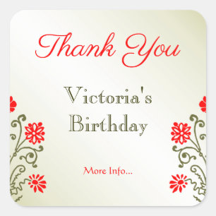 Goud en rode bloemen dank u Elegant Etsen Vierkante Sticker