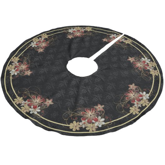 Goud en Rode Bloemen Kerstboom Rok (Gekanteld)