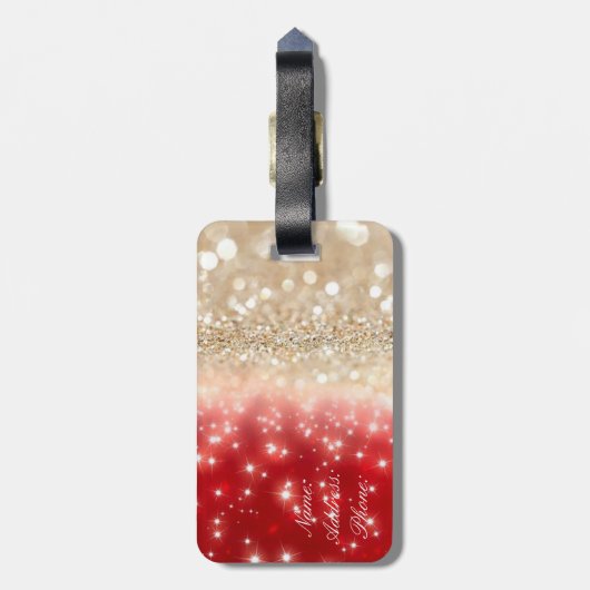 Goud en rode glitter bagagelabel (Achterkant verticaal)