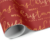 Goud en Rode Kerst Woord Kunst Cadeaupapier (Rol Hoek)