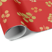 Goud en rode kerstbessen inpakpapier (Rol Hoek)