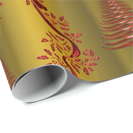 Goud en Rode Kerstmis Cadeaupapier (Rol Hoek)