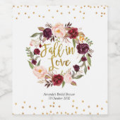 Goud en Rode Marsala Bloemen Herfst in Liefde Wijn Etiket (Enkel label)