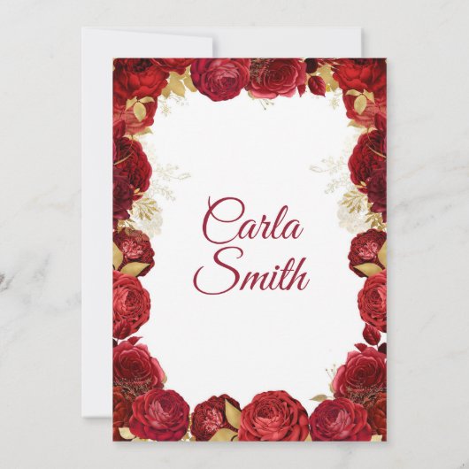 Goud en Rode Rozen Mis Quince Verjaardag Uitnodigi Kaart (Achterkant)