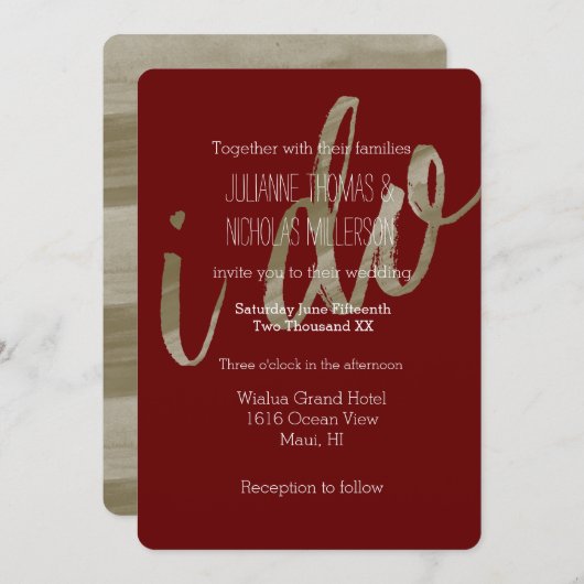 Goud en Rode Waterverf Ik doe Bruiloft Kaart (Voorkant / Achterkant)