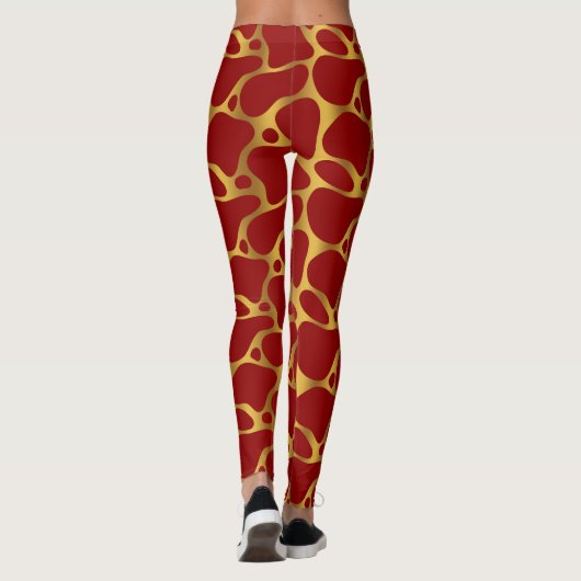 Goud en rood abstract girafpatroon leggings (Achterkant)