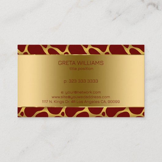 Goud en rood abstract girafpatroon visitekaartje (Achterkant)