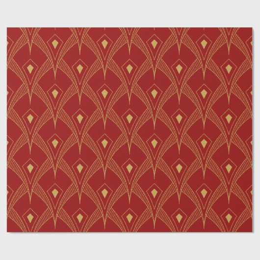 Goud en rood art-deco naadloos patroon 3 cadeaupapier (Vlak)