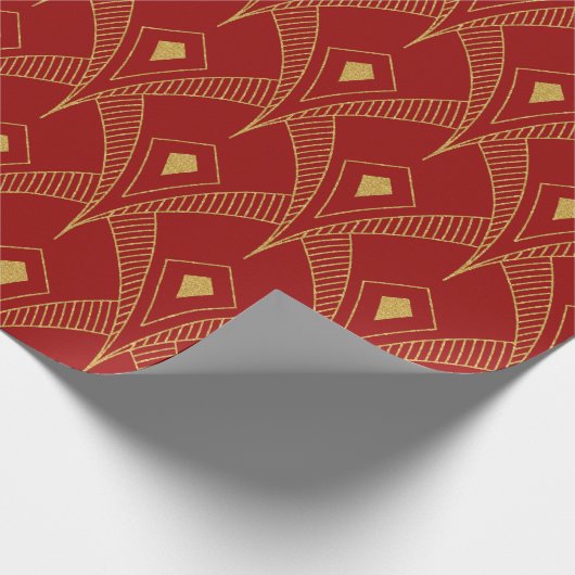 Goud en rood art-deco naadloos patroon 3 cadeaupapier (Hoek)
