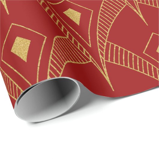 Goud en rood art-deco naadloos patroon 3 cadeaupapier (Rol Hoek)