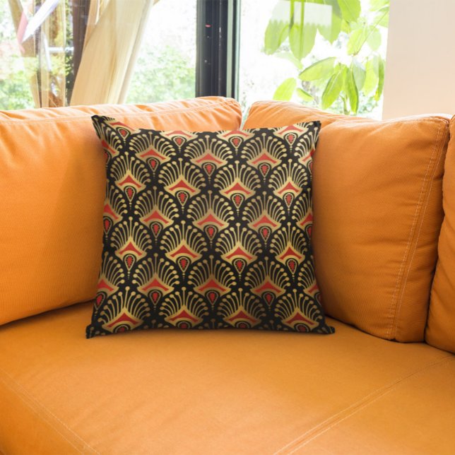 Goud en rood art Deco naadloos patroon Kussen (Creator heeft geüpload)