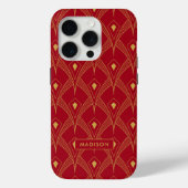 Goud en rood art deco patroon monogram Case-Mate iPhone case (Achterkant)