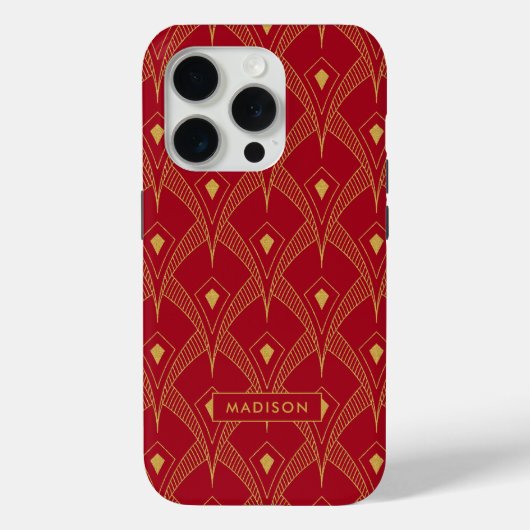 Goud en rood art deco patroon monogram Case-Mate iPhone case (Achterkant)