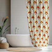 Goud en Rood Art Deco patroon op Wit Douchegordijn