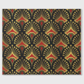 Goud en rood Art Deco-patroon op zwart Cadeaupapier (Vlak)