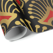 Goud en rood Art Deco-patroon op zwart Cadeaupapier (Rol Hoek)