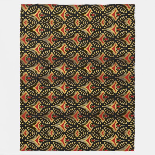 Goud en rood Art Deco-patroon op zwart Fleece Deken (Voorkant)