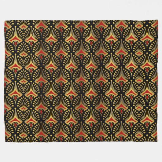 Goud en rood Art Deco-patroon op zwart Fleece Deken (Voorkant (Horizontaal))
