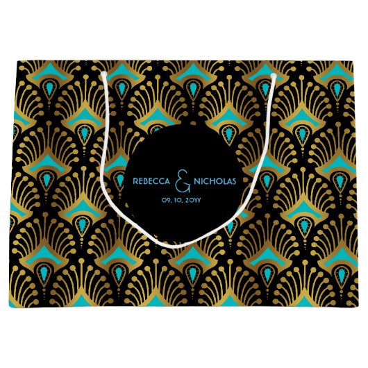 Goud en rood Art Deco-patroon op zwart Groot Cadeauzakje (Voorkant)