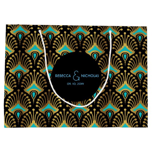 Goud en rood Art Deco-patroon op zwart Groot Cadeauzakje (Achterkant)