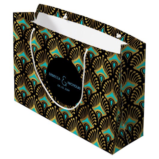 Goud en rood Art Deco-patroon op zwart Groot Cadeauzakje (Achterkant Gekanteld)