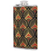 Goud en rood Art Deco-patroon op zwart Heupfles (Links)