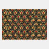 Goud en rood Art Deco-patroon op zwart Inpakpapier Vel (Voorkant)