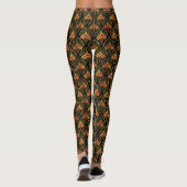 Goud en rood Art Deco-patroon op zwart Leggings (Achterkant)