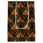 Goud en rood Art Deco-patroon op zwart Medium Cadeauzakje (Achterkant)