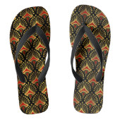 Goud en rood Art Deco-patroon op zwart Teenslippers (Voetbed)