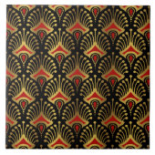 Goud en rood Art Deco-patroon op zwart Tegeltje (Voorkant)