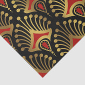 Goud en rood Art Deco-patroon op zwart Tissuepapier (Detail)
