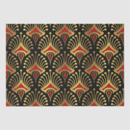 Goud en rood Art Deco-patroon op zwart Tissuepapier