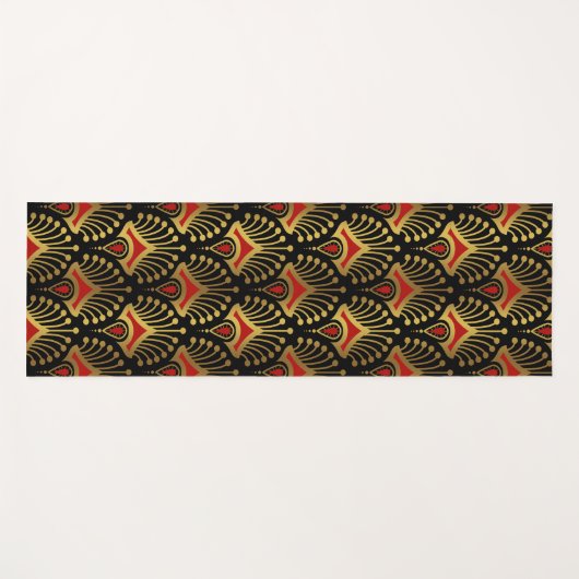 Goud en rood Art Deco-patroon op zwart Yogamat (Voorkant (horizontaal))