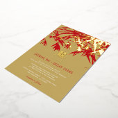 Goud en rood bamboe vertrekt dubbelzijdig Chinees Folie Uitnodiging (Gedraaid)