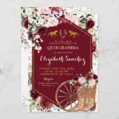 Goud en rood Bourgondië Western Charra Quinceañera Kaart (Voorkant / Achterkant)