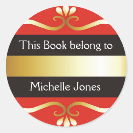 Goud en rood Dit boek behoort tot boekenplaten Ronde Sticker