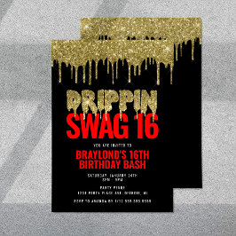 Goud en Rood Drippin Swag 16 Verjaardag Kaart