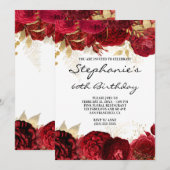 Goud en rood Floral Borders 60e verjaardag Kaart (Voorkant / Achterkant)