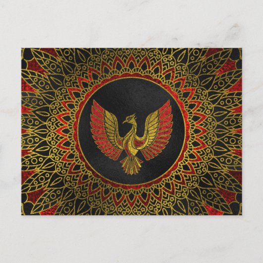 Goud en rood Gedecormeerd Phoenix vogelsymbool Briefkaart (Voorkant)