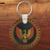 Goud en rood Gedecormeerd Phoenix vogelsymbool Sleutelhanger (Voorkant)