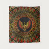 Goud en rood Gedecormeerd Phoenix vogelsymbool Wandkleed (Voorkant)