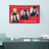 Goud en rood Gefeliciteerd 3 Foto Afstuderen Spandoek (Beurs)