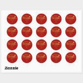 Goud en Rood Gelukkig Kerstmis Aangepaste Kerst Kl Ronde Sticker (Vel)